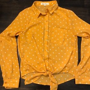 Polka dot tie front blouse